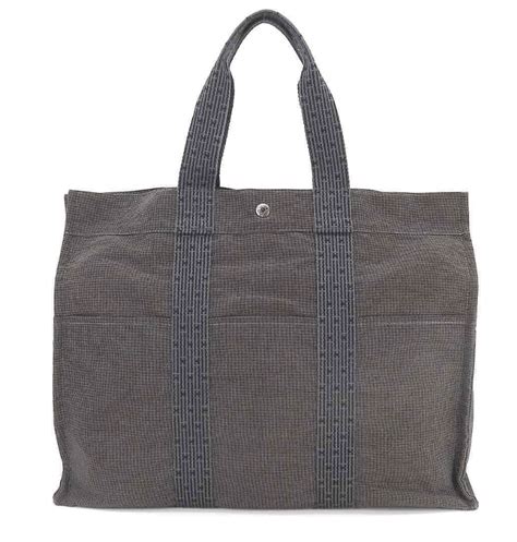 HERMES Canvas Herline GM Tote Light Grey 